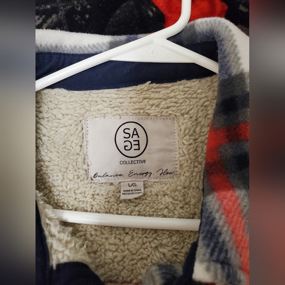 Sage Red and Blue Plaid Sherpa Utility Jacket - Picture 4 of 4